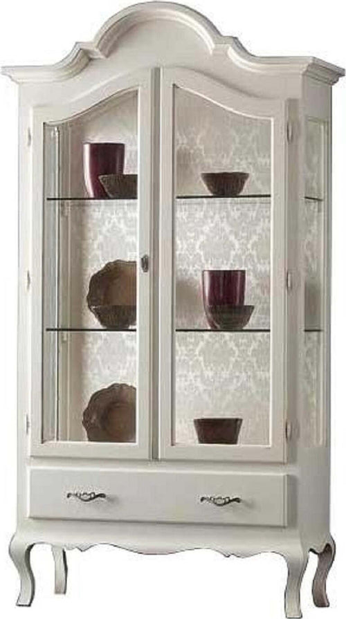 MOBILI-2G---VETRINA-CAPPELLO-GENDARME-LEGNO-2-PORTE-SHABBY-BIANCO-OPACO-L.104-P.45-H196