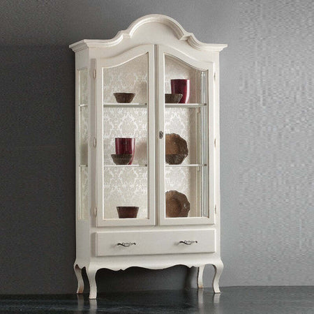 MOBILI-2G---VETRINA-CAPPELLO-GENDARME-LEGNO-2-PORTE-SHABBY-BIANCO-OPACO-L.104-P.45-H196
