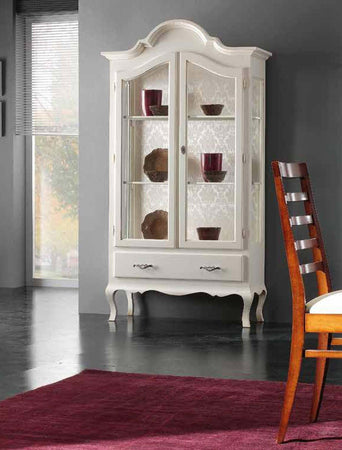 MOBILI-2G---VETRINA-CAPPELLO-GENDARME-LEGNO-2-PORTE-SHABBY-BIANCO-OPACO-L.104-P.45-H196