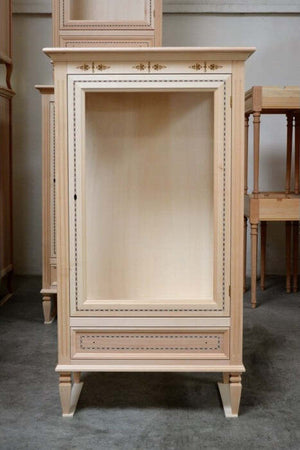 MOBILI-2G---VETRINA-CLASSICA-1-PORTA-1-CASSETTO-IN-LEGNO-GREZZO-L.75-P.43-H.135