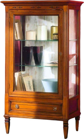 MOBILI-2G---VETRINA-CLASSICA-1-PORTA-1-CASSETTO-IN-LEGNO-GREZZO-L.75-P.43-H.135