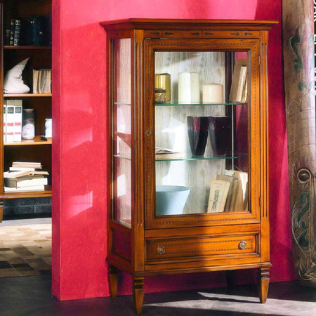 MOBILI-2G---VETRINA-CLASSICA-1-PORTA-1-CASSETTO-IN-LEGNO-GREZZO-L.75-P.43-H.135