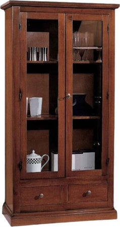 MOBILI-2G---Vetrina-classica-2-ante-2-cassetti-in-Legno-tinta-noce-90X40X160