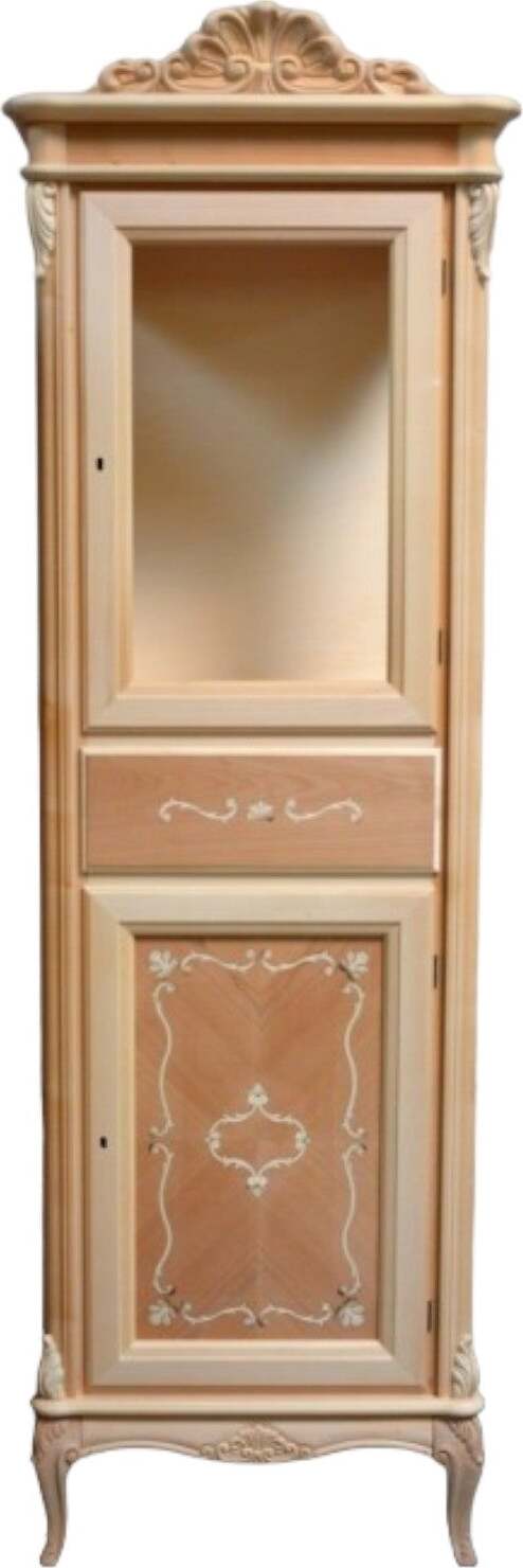MOBILI-2G---VETRINA-CLASSICA-2-PORTE-1-CASSETTO-IN-LEGNO-GREZZO-L.61-P.41-H.190