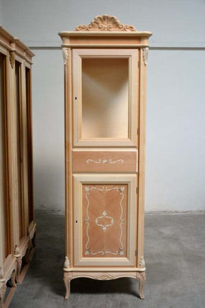 MOBILI-2G---VETRINA-CLASSICA-2-PORTE-1-CASSETTO-IN-LEGNO-GREZZO-L.61-P.41-H.190