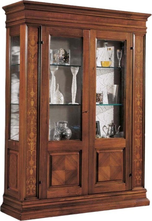 MOBILI-2G---Vetrina-classica-2-porte-legno-intarsio-bassano-158X53X215