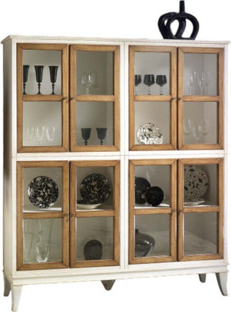 MOBILI-2G---Vetrina-classica-8-porte-legno-shabby-bicolore-160X39X184
