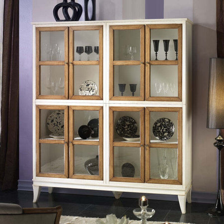 MOBILI-2G---Vetrina-classica-8-porte-legno-shabby-bicolore-160X39X184