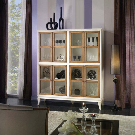 MOBILI-2G---Vetrina-classica-8-porte-legno-shabby-bicolore-160X39X184