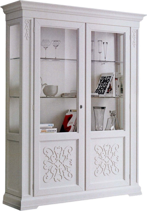 MOBILI-2G---Vetrina-classica-decoro-legno-2-porte-shabby-bianco-170X45X210