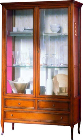 MOBILI-2G---VETRINA-CLASSICA-IN-LEGNO-2-PORTE-3-CASSETTI-FINITURA-BASSANO-L.108-P.40-H.190