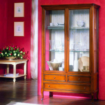 MOBILI-2G---VETRINA-CLASSICA-IN-LEGNO-2-PORTE-3-CASSETTI-FINITURA-BASSANO-L.108-P.40-H.190