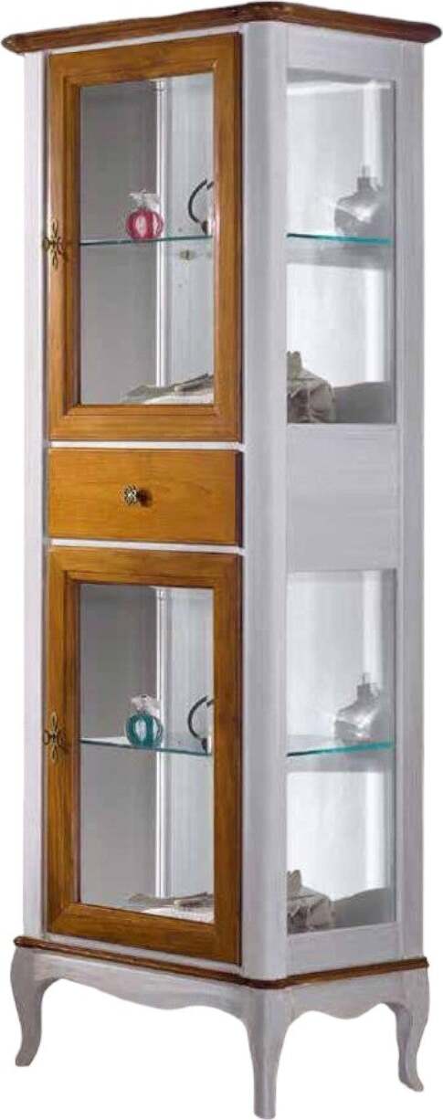 MOBILI-2G---VETRINA-CLASSICA-PROVENZALE-IN-LEGNO-2-PORTE-1-CASSETTO-L.61-P.41-H.180