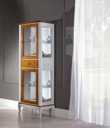MOBILI-2G---VETRINA-CLASSICA-PROVENZALE-IN-LEGNO-2-PORTE-1-CASSETTO-L.61-P.41-H.180