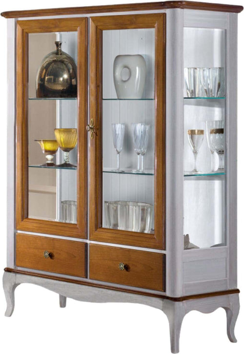 MOBILI-2G---VETRINA-CLASSICA-PROVENZALE-IN-LEGNO-2-PORTE-2-CASSETTI-L.111-P.44-H.140