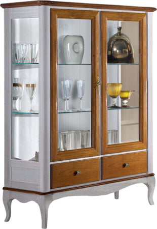 MOBILI-2G---VETRINA-CLASSICA-PROVENZALE-IN-LEGNO-2-PORTE-2-CASSETTI-L.111-P.44-H.140