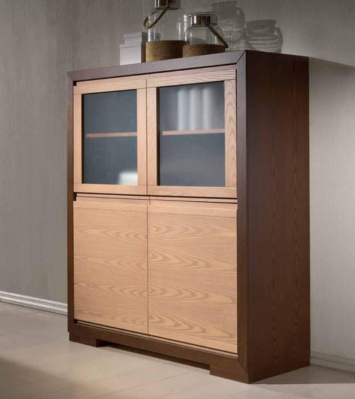 MOBILI-2G---VETRINA-IN-FRASSINO-TABACCO-PORO-APERTO-4-PORTE-CON-ZOCCOLO-L.128-P.45-H.148