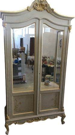 MOBILI-2G---VETRINA-IN-LEGNO-2-PORTE-IMPERO-FINITURA-BIANCO/ORO-MISURA-L.114-P.46-H.217