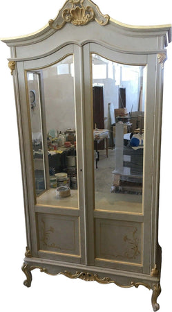 MOBILI-2G---VETRINA-IN-LEGNO-2-PORTE-IMPERO-FINITURA-BIANCO/ORO-MISURA-L.114-P.46-H.217