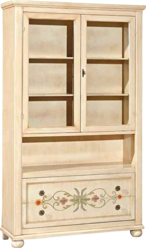 MOBILI-2G---VETRINA-IN-LEGNO-ARTE-POVERA-AVORIO-PENNELLATO-E-DECORI-116X38X198