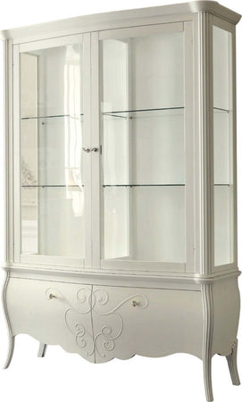 MOBILI-2G---VETRINA-IN-LEGNO-CLASSICA-SHABBY-2-PORTE-BIANCA-L.150-P.50-H.216