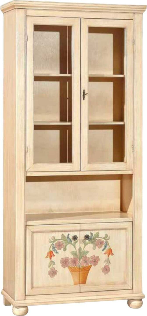 MOBILI-2G---VETRINA-IN-LEGNO-SHABBY-AVORIO-PENNELLATO/DECORI-89X38X198