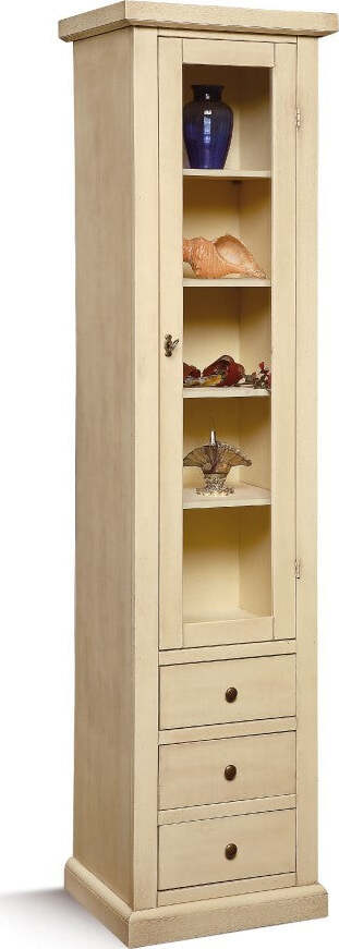 MOBILI-2G---VETRINA-LIBRERIA-1-PORTA-LEGNO-AVORIO-PATINATO-45X41X187