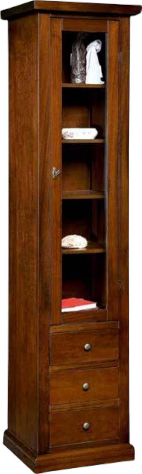 MOBILI-2G---VETRINA-LIBRERIA-ARTE-POVERA-LEGNO-1-PORTA-TINTA-NOCE-45X41X187