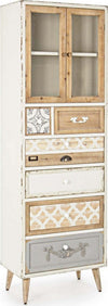 MOBILI-2G---VETRINA-SHABBY-2-ANTE-7-CASSETTI-IN-LEGNO-L.60-P.35-H.183