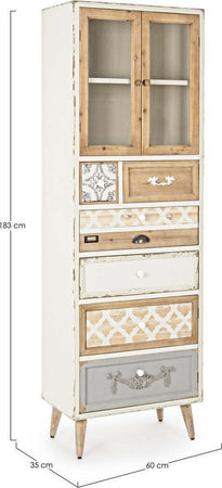 MOBILI-2G---VETRINA-SHABBY-2-ANTE-7-CASSETTI-IN-LEGNO-L.60-P.35-H.183