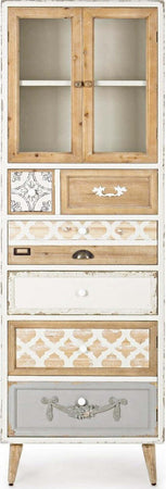 MOBILI-2G---VETRINA-SHABBY-2-ANTE-7-CASSETTI-IN-LEGNO-L.60-P.35-H.183