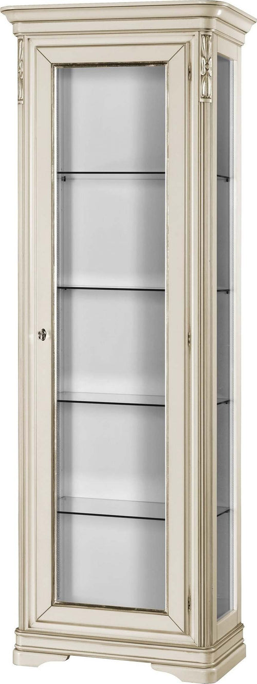 MOBILI-2G---VETRINA-SHABBY-IN-LEGNO-MASSELLO-1-PORTA-LACCATO-AVORIO/ARGENTO-L.74-P.43-H.215