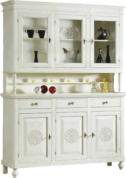 MOBILI-2G-Cristalliera-3-Ante-Legno-bianco-rosoni-150X43X218