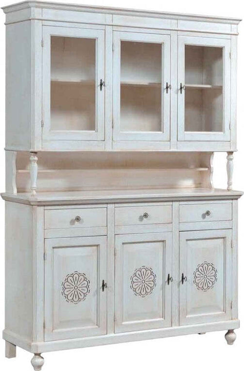 MOBILI-2G-Cristalliera-3-Ante-Legno-Massello-bianco-invecchiato-150X43X218