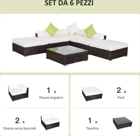 Mobili-da-Giardino-in-Rattan-PE-con-Divano-Angolare-e-Pouf-con-Cuscini-telaio-Set-da-18-Pezzi,-Marrone--100110-027BN