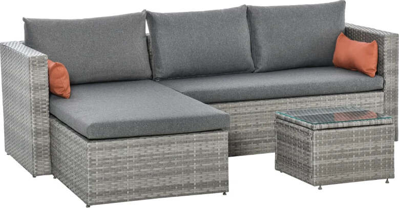 Mobili-da-Giardino-Set-3-Pezzi-in-Rattan-PE-con-2-Divani-e-Tavolino-da-Caffè,-Grigio-860-175GY