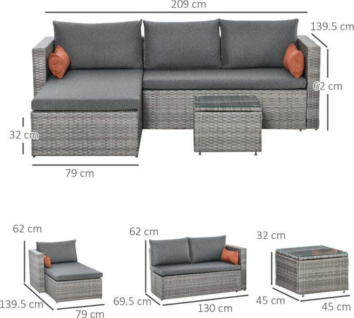 Mobili-da-Giardino-Set-3-Pezzi-in-Rattan-PE-con-2-Divani-e-Tavolino-da-Caffè,-Grigio-860-175GY