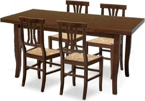 Mobili2g---TAVOLO-120X80-ALLUNGABILE-IN-LEGNO-ARTE-POVERA-CON-4-SEDIE-SEDUTA-PAGLIA-NOCE-SCURO