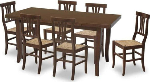 Mobili2g---TAVOLO-140X80-ALLUNGABILE-IN-LEGNO-ARTE-POVERA-CON-6-SEDIE-SEDUTA-PAGLIA-NOCE-SCURO
