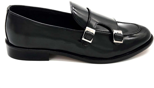 Mocassino da Uomo Doppia fibbia elegante in pelle nera lucida abrasivata Auro York