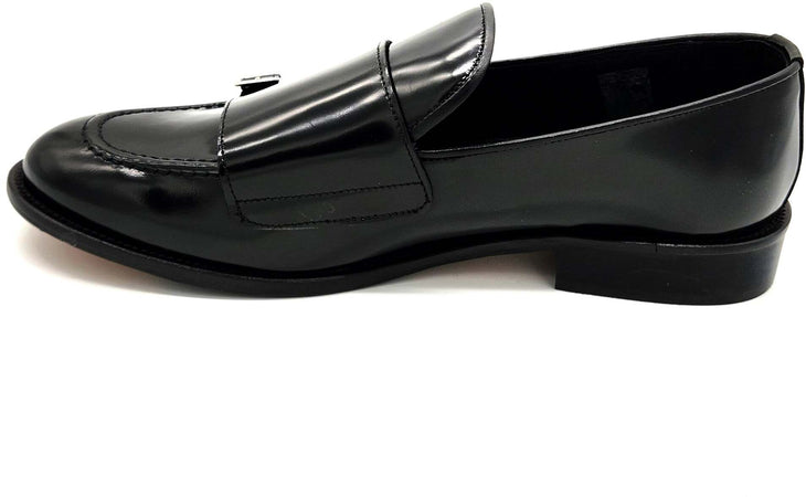 Mocassino da Uomo Doppia fibbia elegante in pelle nera lucida abrasivata Auro York