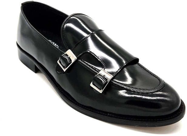 Mocassino da Uomo Doppia fibbia elegante in pelle nera lucida abrasivata Auro York