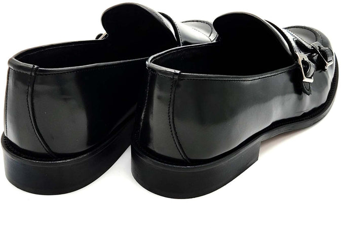 Mocassino da Uomo Doppia fibbia elegante in pelle nera lucida abrasivata Auro York
