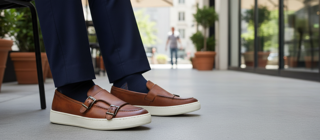 Mocassino doppia fibbia in pelle con suola sportiva - Auro Luxury Sport