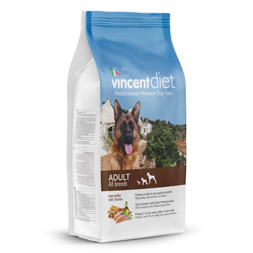 Crocchette Vincent per cani Diet Pollo 15 kg a base di carne, cereali e legumi.