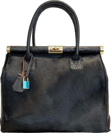 Modarno-Borsa-a-mano-In-Vera-Pelle-Cocco-+-Vero-Pelo-di-Cavallino-modello-FIRENZE