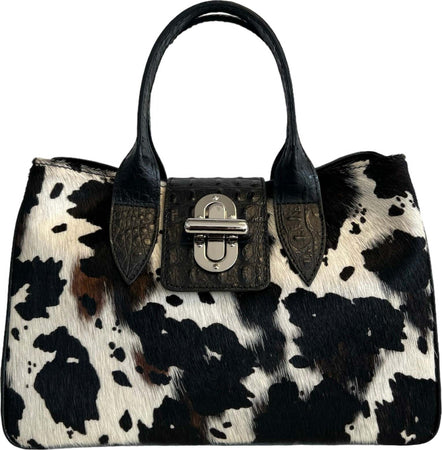 Modarno-Borsa-a-mano-in-vera-pelle-con-stampa-coccodrillo-e-cavallino-35x18x24-cm