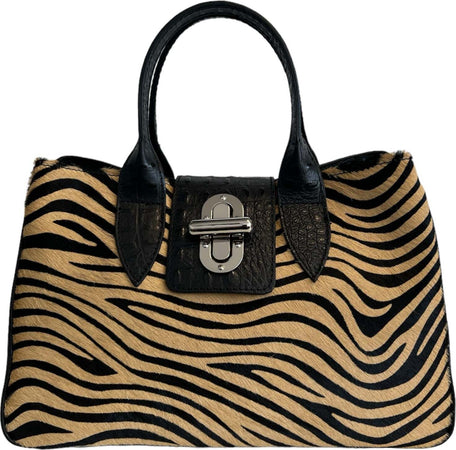 Modarno-Borsa-a-mano-in-vera-pelle-con-stampa-coccodrillo-e-cavallino-35x18x24-cm