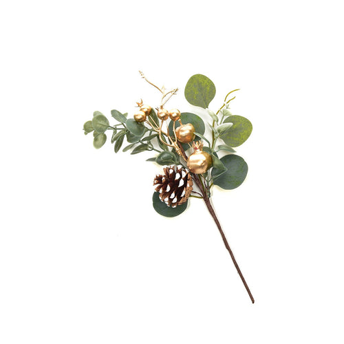 Fiore decorativo natalizio con bacche color oro e pigne per decorazioni natalizie