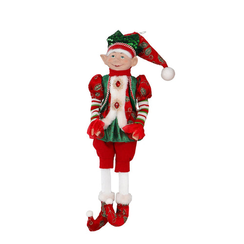 Pupazzo decorativo elfo natalizio colore rosso e verde decorazione natalizia da 46 cm